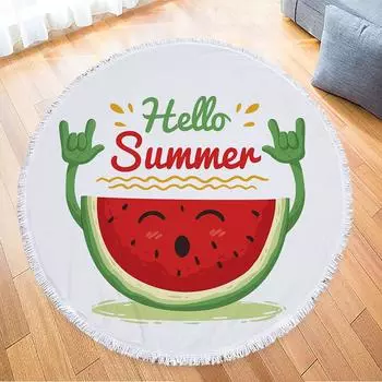 Круглое пляжное полотенце Hello Summer из микрофибры с арбузом и ананасом, плотное полотенце для душа, банного полотенца, накидки на бикини, коврика для йоги, одеяла Round 150x150cm