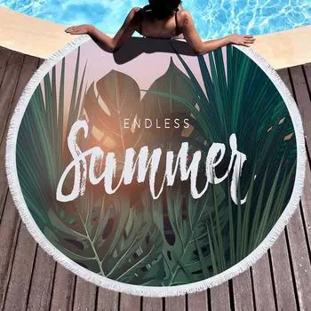 Круглое пляжное полотенце из микрофибры Green Leaf, плотное полотенце для душа, бани, круглая салфетка для купания, кисточка, 520 г 150x150cm