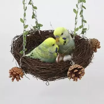 Круглое ротанговое гнездо для птиц, подвесные клетки для попугаев, постельное белье для попугаев и голубей, плетеное из ротанга постельное белье, игрушки для игр с птицами