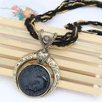 Круглое уникальное резное богемное винтажное ожерелье, женское многослойное ожерелье-цепочка с подвеской из бисера чёрный