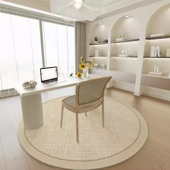 Круглое вращающееся кресло кремового цвета с нескользящим, звукоизолирующим ковриком для стола или игровой зоны. 100cm - Drip Plastic Base