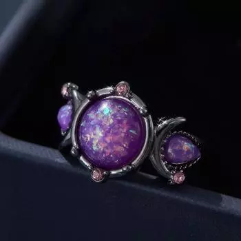Круглое Загадочное Фиолетовое Кольцо Опао Женское Черное Обручальное Кольцо Помолвка Вечеринка Юбилей Циркон Подарок на День Матери 6