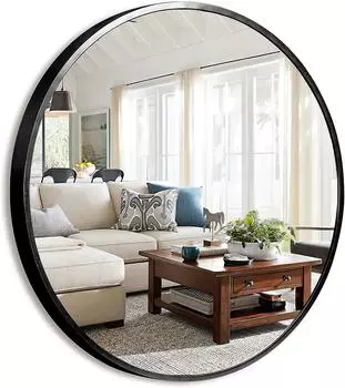 Круглое зеркало 40 см, круглое зеркало для стены, настенное зеркало в металлической рамке для декора стен, декоративные зеркала для прихожей, гостиной чёрный