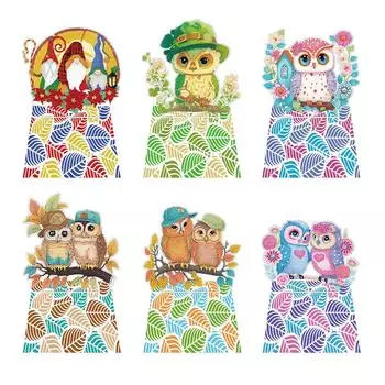 Круглые 5D DIY Алмазные художественные украшения для стола Акриловые алмазные картины Украшения для рабочего стола Гномы-совы для взрослых начинающих