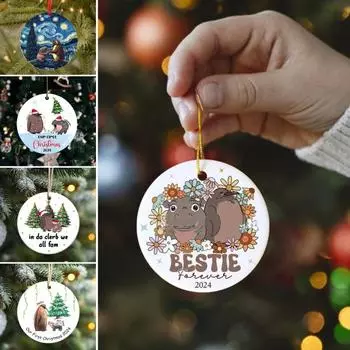 Круглые акриловые рождественские украшения, украшение в виде бегемота, подвесное украшение на рождественскую елку для домашнего декора A