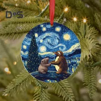 Круглые акриловые рождественские украшения, украшение в виде бегемота, подвесное украшение на рождественскую елку для домашнего декора A