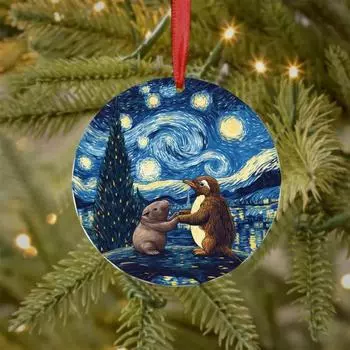 Круглые акриловые рождественские украшения, украшение в виде бегемота, подвесное украшение на рождественскую елку для домашнего декора D