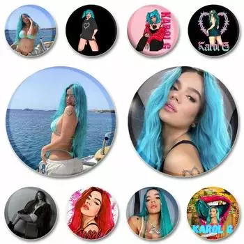 Круглые эмалевые булавки 32/44/58 мм для украшения одежды и шляп, поп-певицы, броши Кароль Джи, модные ювелирные аксессуары, значки на рюкзаки, подарки 32mm(1.25in)