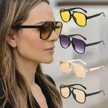 Круглые большие квадратные солнцезащитные очки женские модные двухлучевые индивидуальные солнцезащитные очки повседневные затемняющие очки очки в стиле хип-хоп