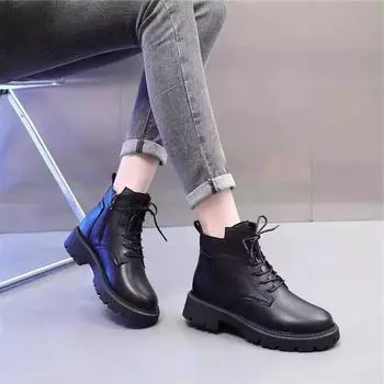 Круглые ботинки на небольшую ногу, новые красные и синие, осенне-зимние, короткие ботинки в британском стиле, на толстой подошве, ботинки Martin, женская мода 35