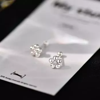 Круглые бусины и серьги-пусеты с цветком на винтовой застежке, свежие и простые, универсальные женские летние серьги