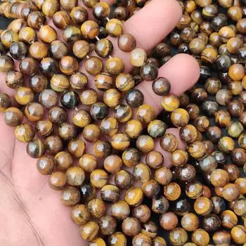 Круглые бусины из натурального золотого тигрового глаза, свободные бусины из целебных драгоценных камней, изготовление ювелирных изделий своими руками для браслета и ожерелья, размер 6 мм, 8 мм, 10 мм. 6 MM 1 Strand Beads