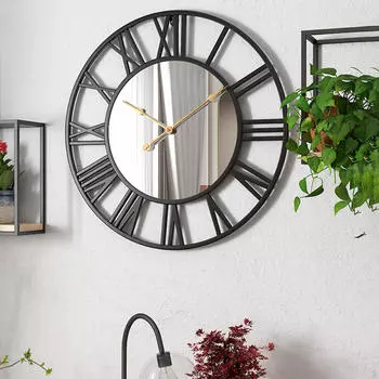 Круглые Часы Орнамент Большие Цифры Кафе Магазины Отели Школы Пожилые люди чёрный