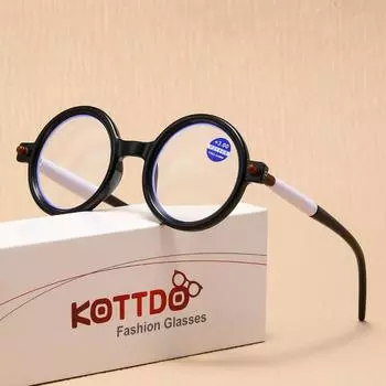 Круглые черно-белые очки для чтения для женщин и мужчин, антисиний свет, винтажные очки для чтения с пресбиопией и гиперметропией для женщин +1,0 +1,5 +4.0 чёрный