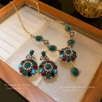 Круглые чокеры, ожерелья, серьги, винтажные стразы, свадебные комплекты украшений для женщин, роскошное блестящее свадебное платье, свадебные украшения