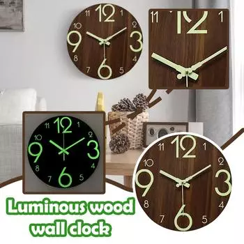 Круглые деревянные креативные светящиеся настенные часы, цифровые часы для гостиной, настенные часы