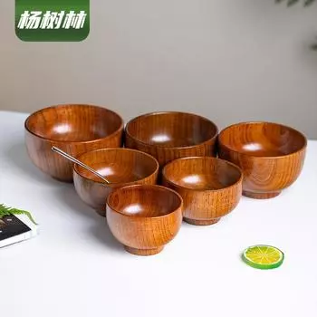 Круглые деревянные миски для полировки риса, салата, лапши, супа, детской и взрослой посуды, высококачественные инструменты для домашнего ресторана и пищевых контейнеров