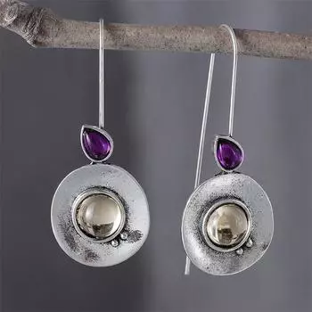 Круглые длинные серьги в стиле ретро с геометрическим рисунком