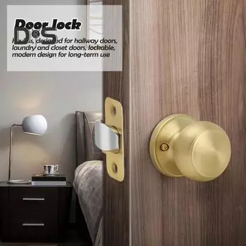 Круглые дверные ручки, устойчивые к коррозии, высокая прочность, простая установка, универсальная ручка для входной двери, замок без ключа золотистый