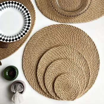 Круглые джутовые салфетки ручной работы – плотные, антибактериальные, влагостойкие, изолированные декоративные коврики и реквизит для фотографий. 11cm