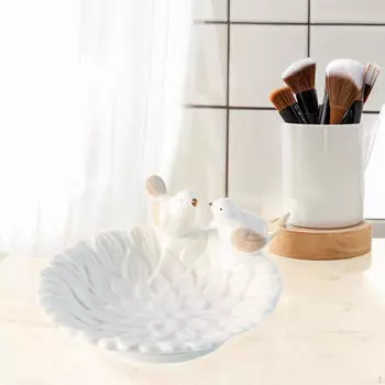 Круглые фарфоровые серьги 12,8 см, поднос для ювелирных изделий, визитница с 2 статуями птиц на день рождения белый