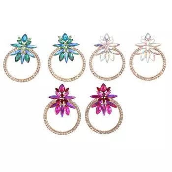 Круглые геометрические серьги со стразами, сплав, каплевидная форма, модная петля из золота KC, стразы, цветок Green Sky Blue