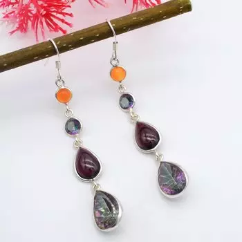 Круглые и грушевидные серьги с натуральным сердоликом, мистикой, красным гранатом и драгоценными камнями, стерлинговое серебро 925 пробы, серебряные серьги ручной работы для женщин оранжевый/красный