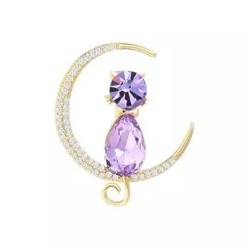 Круглые изгибающиеся броши с лунным кристаллом и фиолетовым котом, элитные женские креативные милые ветрозащитные модные аксессуары, защищающие от света