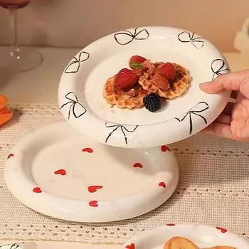 Круглые керамические тарелки во французском стиле для завтрака, сэндвичей, салатов, ресторанов класса люкс, пасты, изысканной посуды