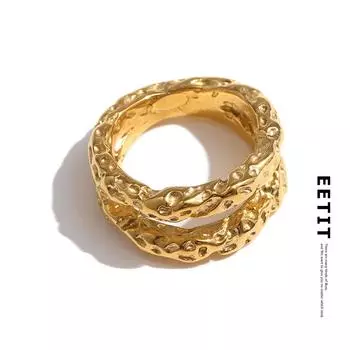Круглые кольца Eetit из нержавеющей стали для женщин, металлическая текстура с золотой текстурой, модный ювелирный подарок 6 золотой