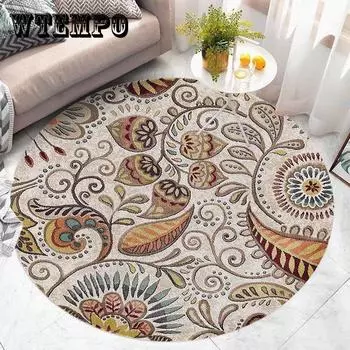 Круглые ковры для гостиной, винтажные цветочные ковры большой площади, домашний декор, роскошные богемные коврики в экзотическом стиле, мягкие полиэстеровые коврики для спальни 60*60CM