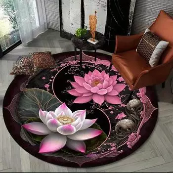 Круглые ковры Magic Pink Lotus Yin and Yang с абстрактным рисунком солнца и цветов, круглые ковры для гостиной, спальни, стульев, ковриков для домашнего декора 60x60cm 24x24in