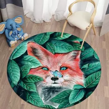 Круглые ковры с принтом животных джунглей для гостиной, детский ковер, домашний коврик для спальни, детской комнаты, мягкий коврик для детей 40cm