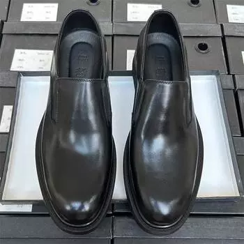 Круглые кожаные туфли для мужчин, деловые, кожаные туфли дерби, дышащие, повседневные, ленивые, с одной педалью, мужские кожаные туфли 38 чёрный