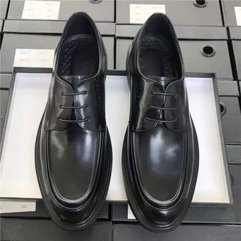 Круглые кожаные туфли мужские деловые деловые кожаные дышащие повседневные туфли для поездок на работу мужские костюмы для жениха свадебные туфли высокого класса 38 чёрный
