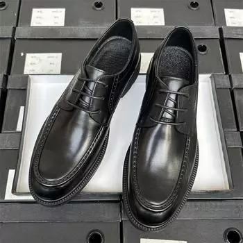 Круглые кожаные туфли мужские деловые кожаные дышащие костюмные рабочие туфли для жениха свадебные мужские туфли мужские кожаные туфли высокого класса 38 чёрный