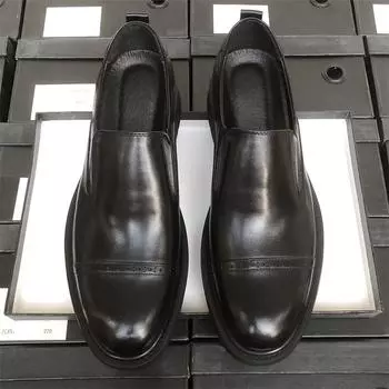 Круглые кожаные туфли мужские деловые туфли дерби кожаные дышащие свадебные туфли жениха на плоской подошве с каблуком-каблуком мужские кожаные туфли 38 чёрный