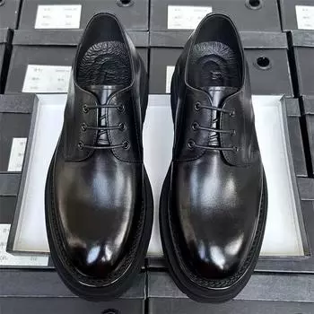 Круглые кожаные туфли мужские деловые туфли дерби кожаные дышащие свадебные туфли жениха на плоской подошве с каблуком-каблуком мужские кожаные туфли 38 чёрный
