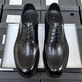 Круглые кожаные туфли мужские деловые туфли дерби кожаные дышащие рабочие туфли свадебные туфли жениха мужские кожаные туфли деревянные корни 38 чёрный