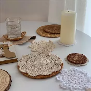 Круглые кружевные подставки под стаканы ручной работы в форме сердца, кружевные подставки под стаканы с вышивкой и цветами, декоративные настольные подставки под приборы