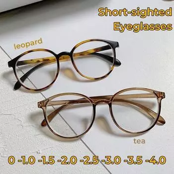 Круглые маленькие очки с диоптриями в оправе Прозрачные сверхлегкие очки TR90 для близорукости Очки с защитой от синего света Очки для близорукости -3