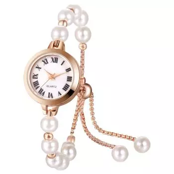 Круглые Маленькие Жемчужные Наручные Часы с Римскими Цифрами на Новый Год, Женские, Водонепроницаемые, Защищенные от Дождя, Циферблат, Кварцевые, Циферблат, Браслет, Циферблат, Регулируемые, Простые, Подарок,