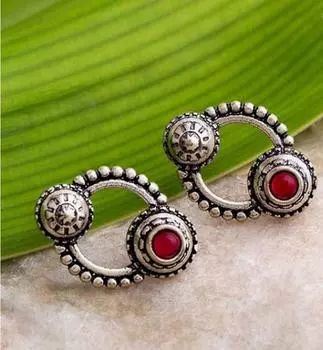 Круглые массивные серьги в этническом стиле из окисленного серебра из латуни