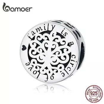 Круглые металлические бусины BAMOER Family Free of Life, винтажные очаровательные серебряные 925 пробы, оригинальные ювелирные изделия, подарки для девочек LCC6354