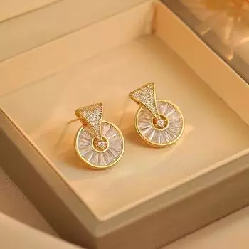 Круглые микро-инкрустированные серьги из циркония Женственный темперамент Универсальные умные серьги Изысканные серьги в стиле феи 14k
