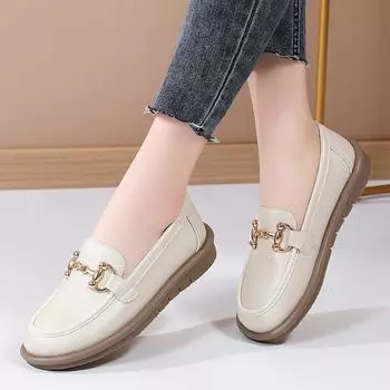 Круглые мокасины с плоской подошвой в британском стиле 35 бежевый