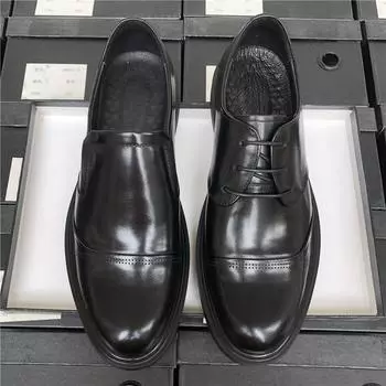 Круглые мужские кожаные туфли для делового костюма из дышащей кожи, рабочие туфли для свадьбы, мужские туфли с круглым носком, мужские кожаные туфли 38