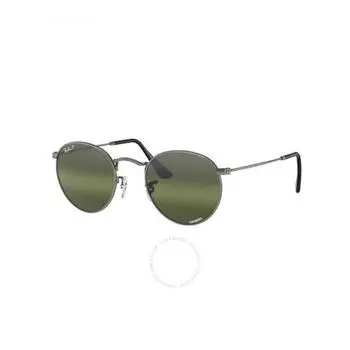 Круглые мужские солнцезащитные очки Ray Ban Metal Chromance серебристо-зеленые RB3447 004 G4 53