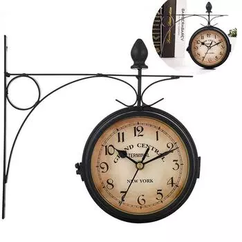 Круглые настенные подвесные часы из кованого железа под старину с двусторонними циферблатами в стиле ретро, стационарные часы, люстра, настенные часы