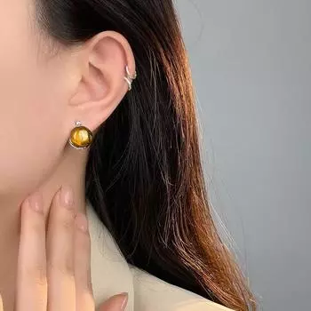 Круглые наушники-вкладыши с камнями «тигровый глаз» для женщин, ежедневные поездки на работу, изысканные украшения для ушей высокого класса